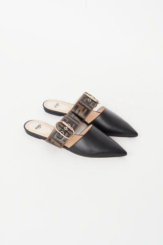 Fendi Black Leather Zucca  Mule