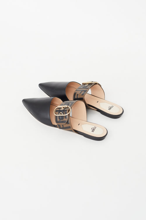 Fendi Black Leather Zucca  Mule