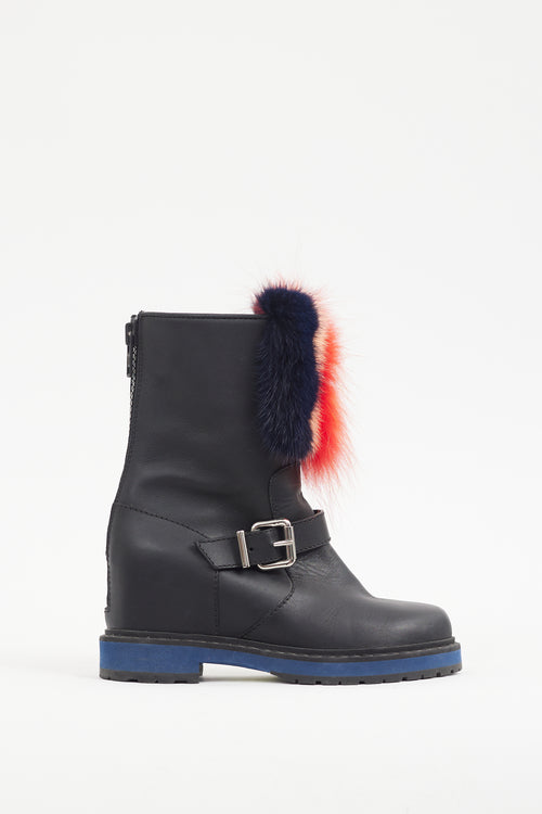 Fendi Black 
Multicolour Fur Trimmed Leather Boot