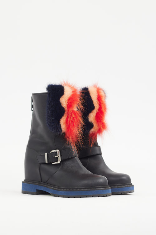 Fendi Black 
Multicolour Fur Trimmed Leather Boot