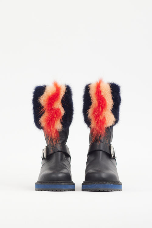 Fendi Black 
Multicolour Fur Trimmed Leather Boot