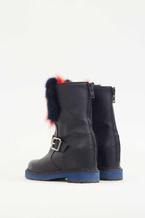 Fendi Black 
Multicolour Fur Trimmed Leather Boot