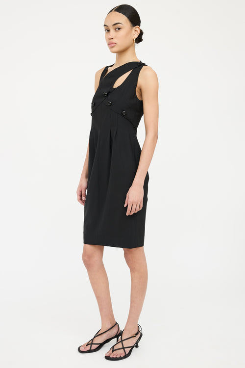 Asymmetrical Buttoned Midi Dress