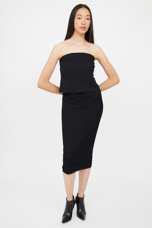 Fendi Black Knit Monogram Midi Skirt