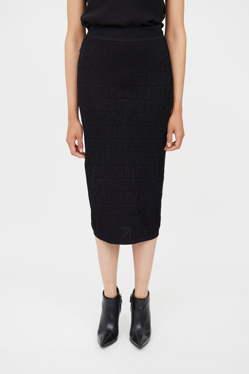 Fendi Black Knit Monogram Midi Skirt