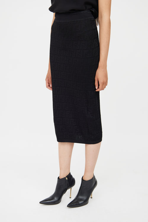 Fendi Black Knit Monogram Midi Skirt