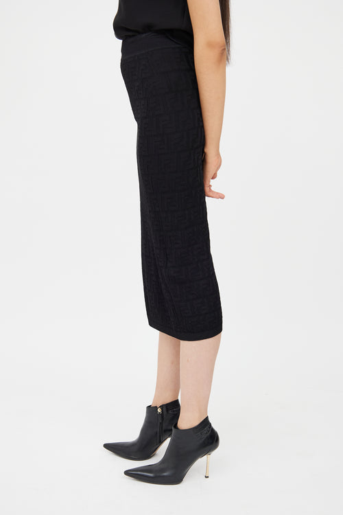 Fendi Black Knit Monogram Midi Skirt