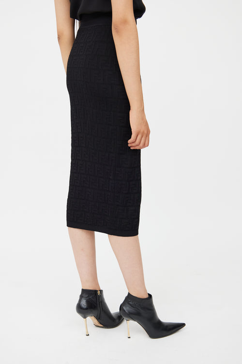 Fendi Black Knit Monogram Midi Skirt