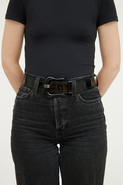 Fendi Black Patent Buckle Belt