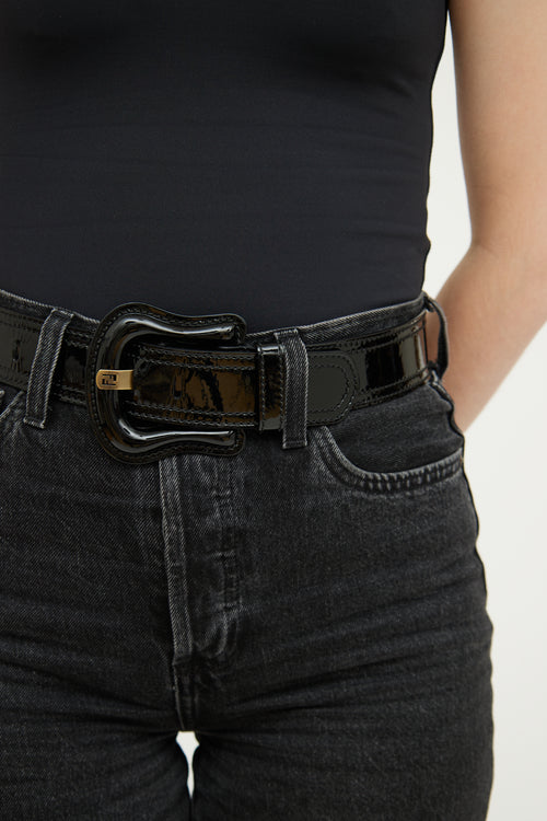 Fendi Black Patent Buckle Belt