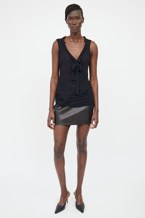 Fendi Black Textured Front Tie Sleeveless Top