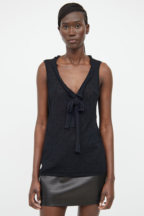 Fendi Black Textured Front Tie Sleeveless Top