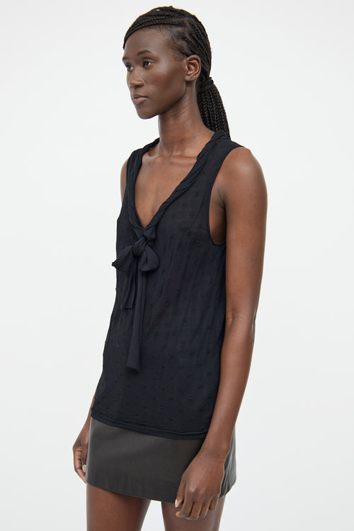 Fendi Black Textured Front Tie Sleeveless Top