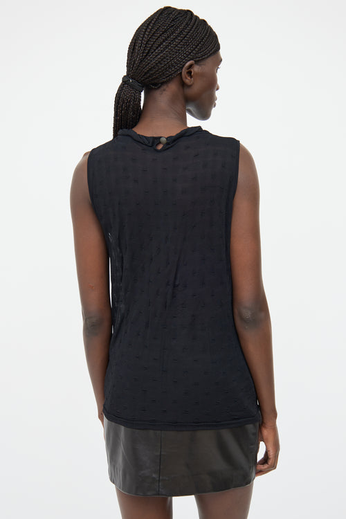 Fendi Black Textured Front Tie Sleeveless Top