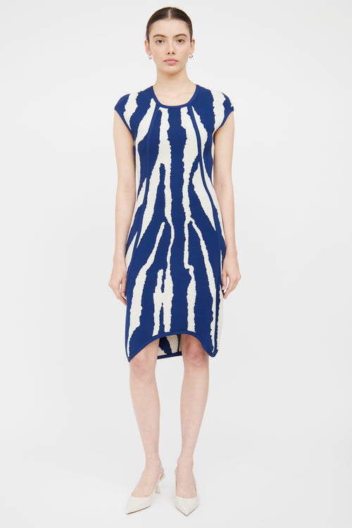 Fendi Cream 
Blue Patterned Knit Dress