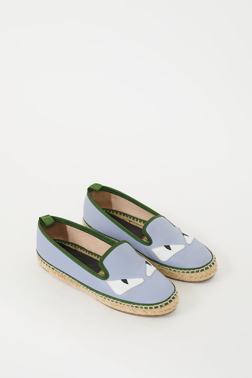 Fendi Blue 
Green Leather Monster Espadrille Flat