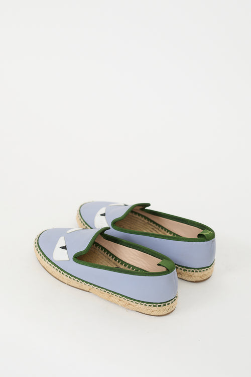 Fendi Blue 
Green Leather Monster Espadrille Flat