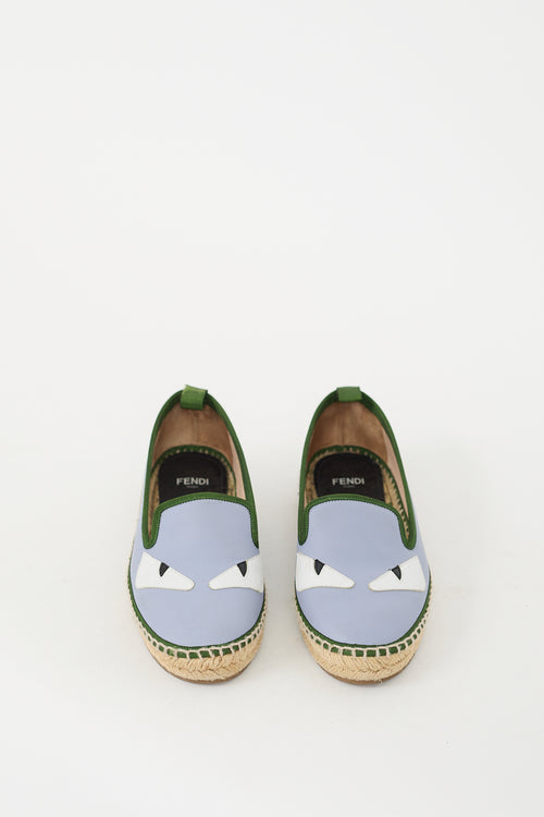 Fendi Blue 
Green Leather Monster Espadrille Flat