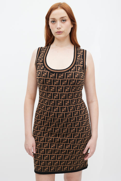 Fendi Brown 
Black FF Monogram Intarsia Knit Dress