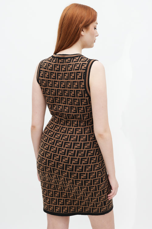 Fendi Brown 
Black FF Monogram Intarsia Knit Dress