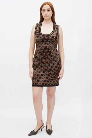 Fendi Brown 
Black FF Monogram Intarsia Knit Dress