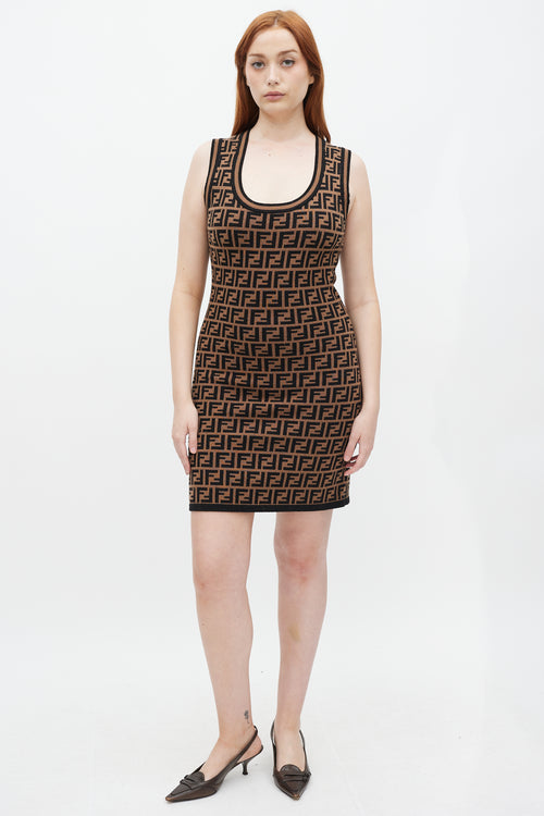 Fendi Brown 
Black FF Monogram Intarsia Knit Dress