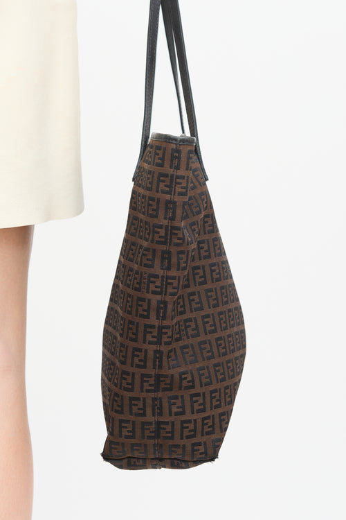 Fendi Brown 
Black FF Zucca Monogram Tote Bag