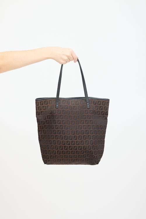 Fendi Brown 
Black FF Zucca Monogram Tote Bag