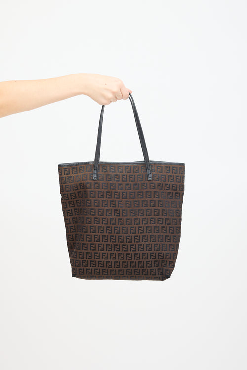 Fendi Brown 
Black FF Zucca Monogram Tote Bag