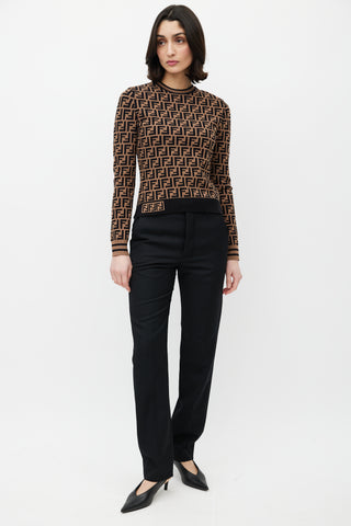 Fendi Brown 
Black Monogram Zucca Knit Sweater