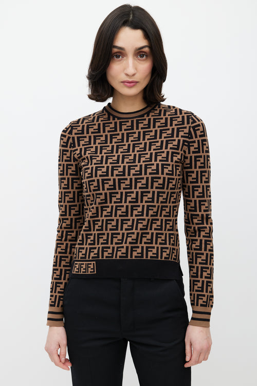 Fendi Brown 
Black Monogram Zucca Knit Sweater