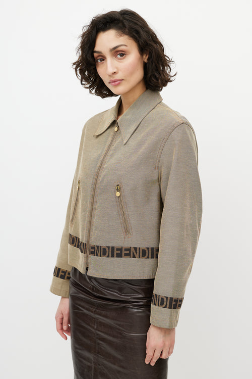 Fendi Brown 
Black Woven Logo Jacket