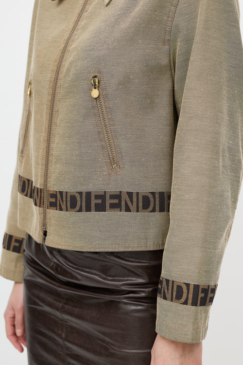 Fendi Brown 
Black Woven Logo Jacket