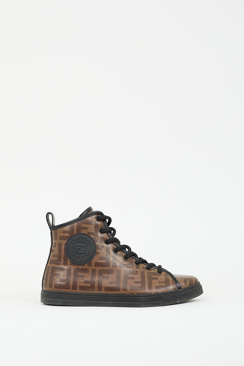 Fendi Brown Coated Canvas FF Zucca High Top Sneaker