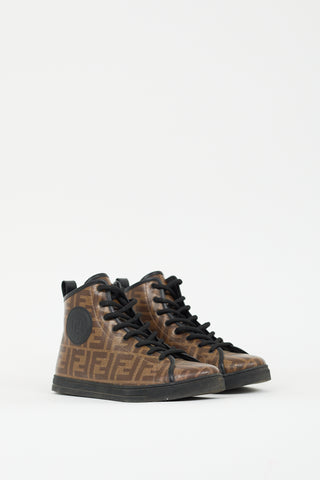 Fendi Brown Coated Canvas FF Zucca High Top Sneaker