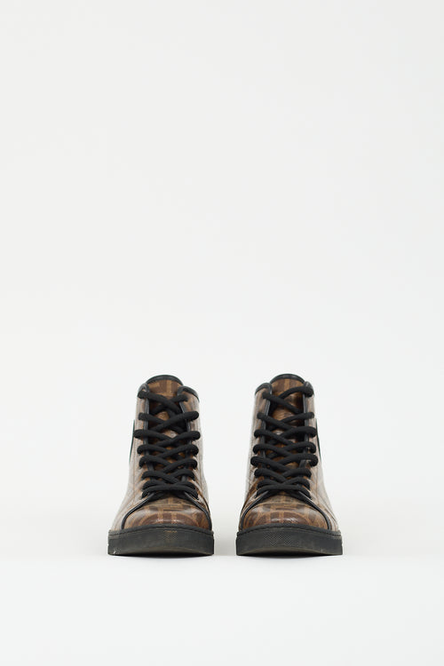 Fendi Brown Coated Canvas FF Zucca High Top Sneaker