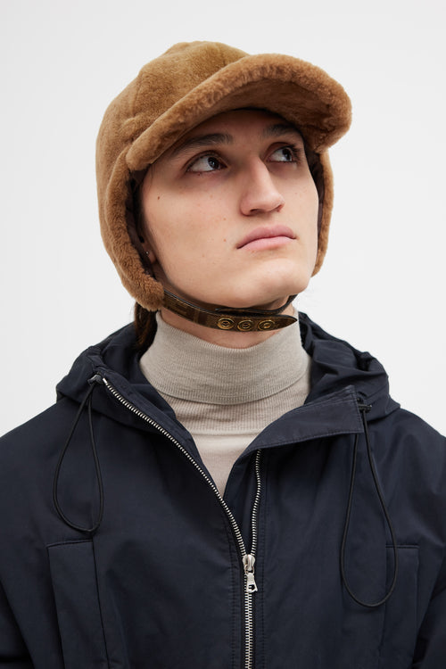 Fendi Brown Shearling Zucca Hat