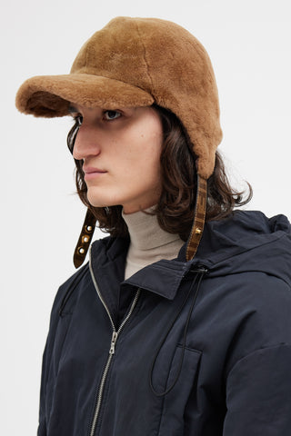 Fendi Brown Shearling Zucca Hat