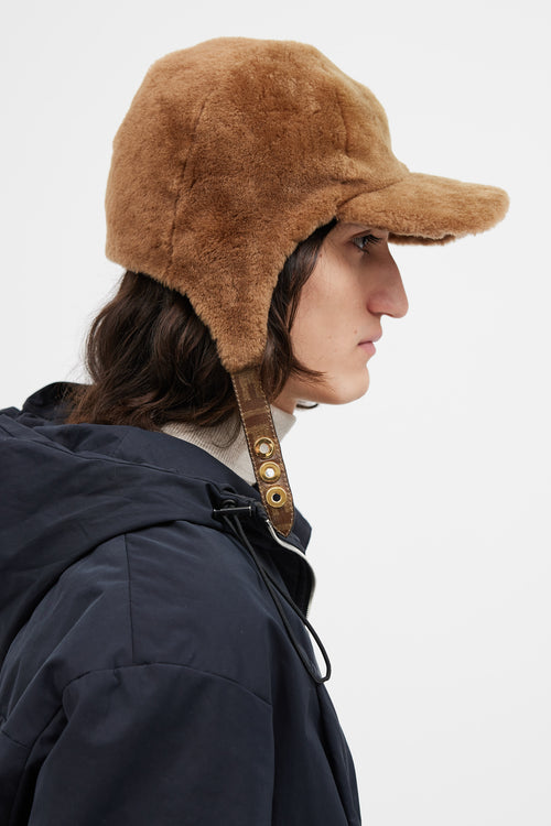 Fendi Brown Shearling Zucca Hat