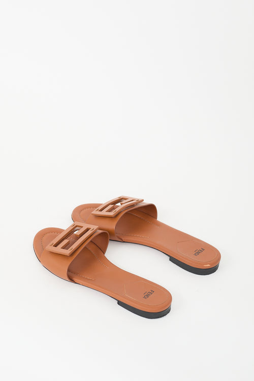 Fendi Brown Leather FF Baguette Slide