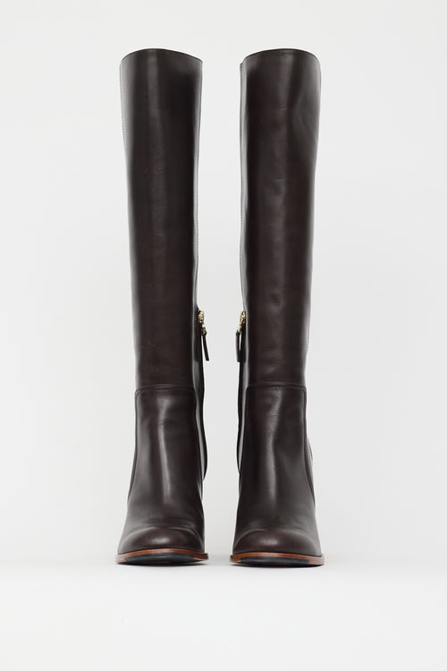 Fendi Brown Leather Knee High Boot