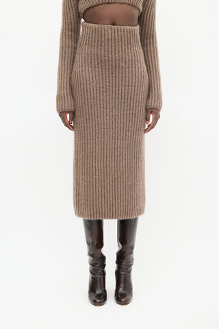 Fendi Brown Mohair Knit Midi Skirt