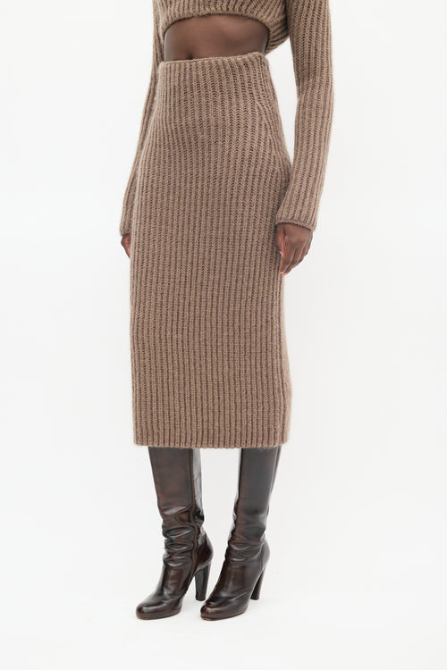 Fendi Brown Mohair Knit Midi Skirt