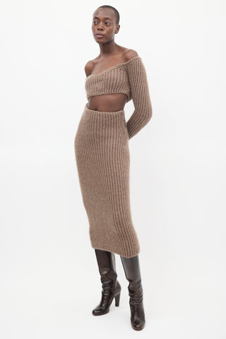 Fendi Brown Mohair Knit Midi Skirt