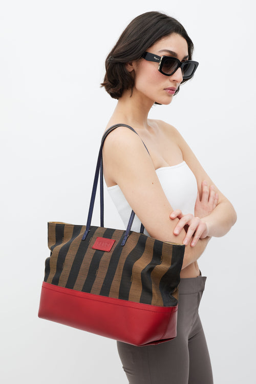 Fendi Brown 
Red Pequin Striped Tote