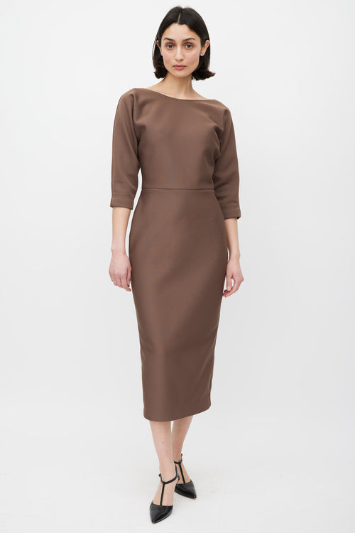 Fendi Brown V-Cut Back Sheath Dress