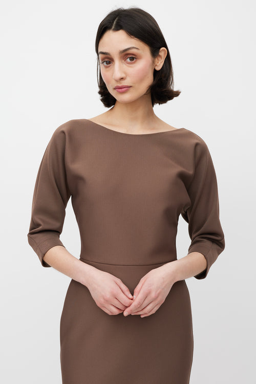 Fendi Brown V-Cut Back Sheath Dress