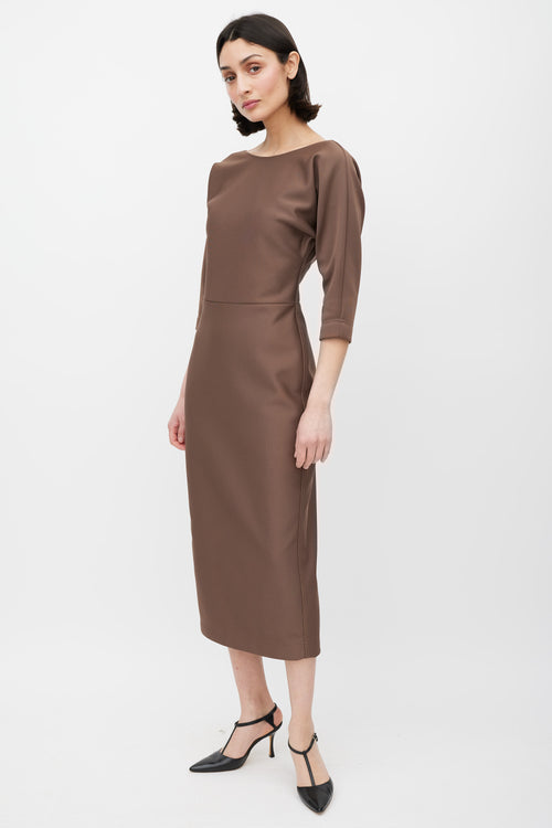 Fendi Brown V-Cut Back Sheath Dress