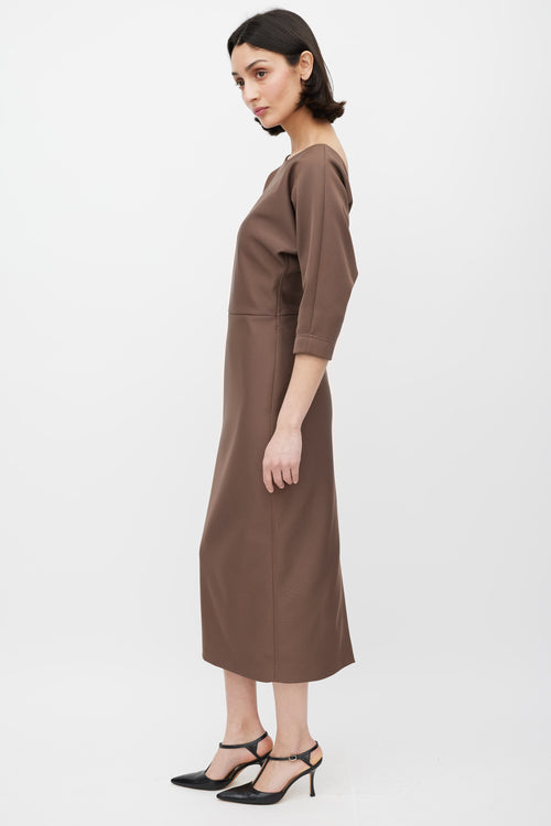 Fendi Brown V-Cut Back Sheath Dress