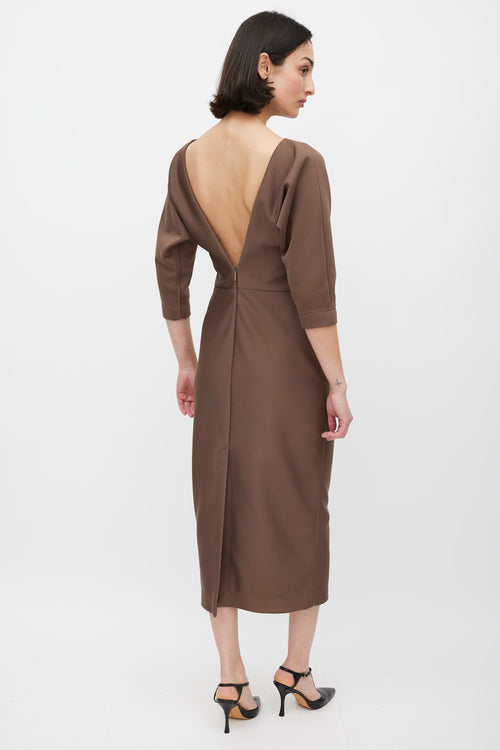 Fendi Brown V-Cut Back Sheath Dress